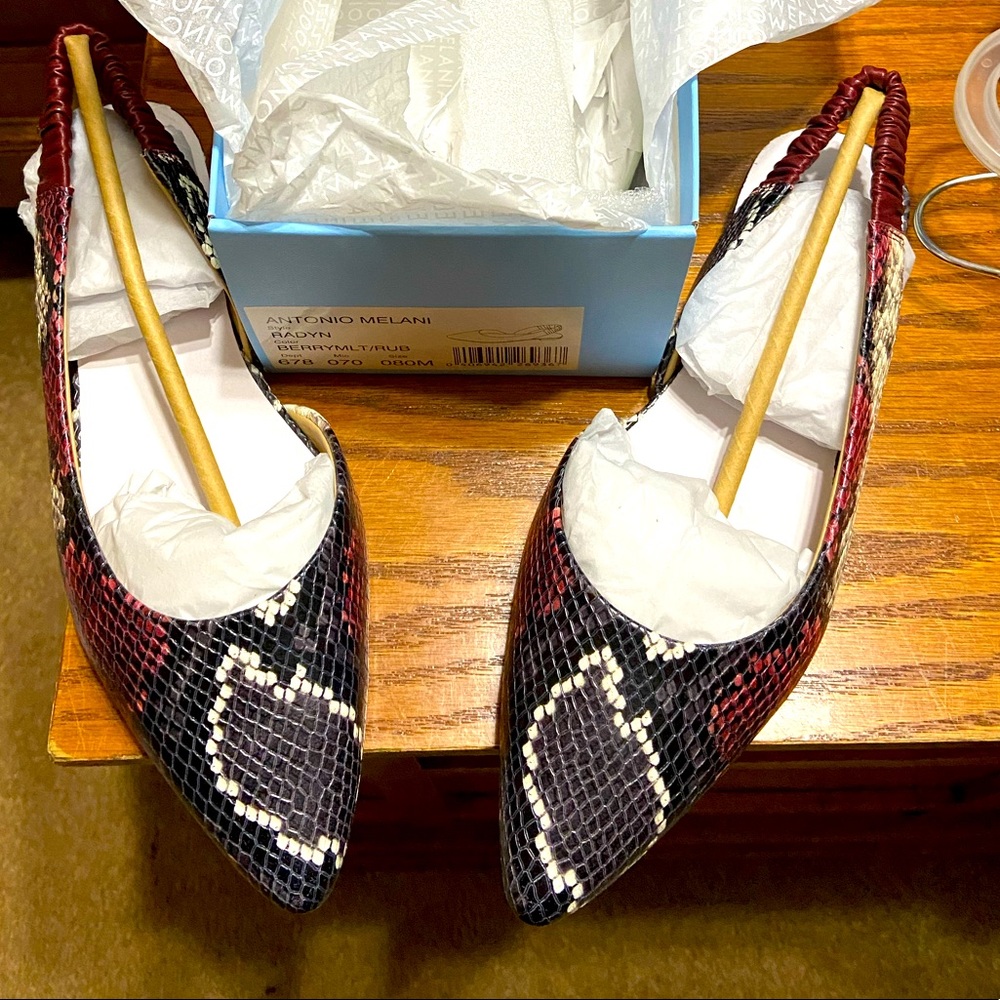 Antonio Melani Snake Print Leather Slingbacks